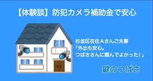 「住宅の軒先に設置された防犯カメラ。小平市で補助金を活用して設置した例」