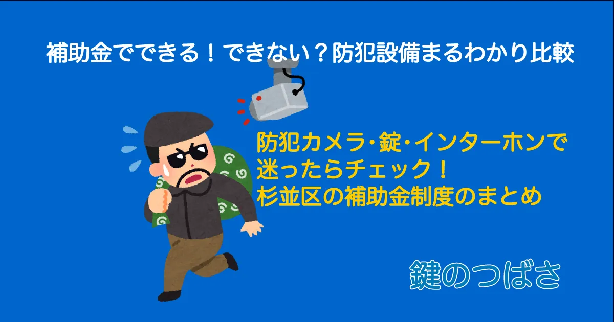 防犯カメラに気づいて慌てて逃げ出す泥棒のイラスト。住宅の安全対策の重要性を表現